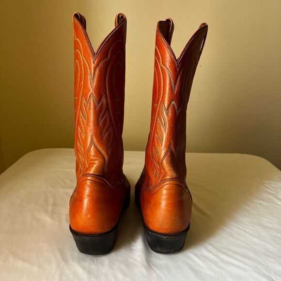 Vintage Tony Lama Men's 10.5D Western Cowboy Boots 6123 Orange Leather USA Made - Picture 6 of 13
